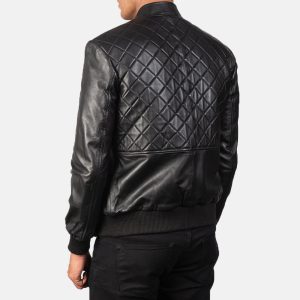 Men's Black Leather Bomber Jacket