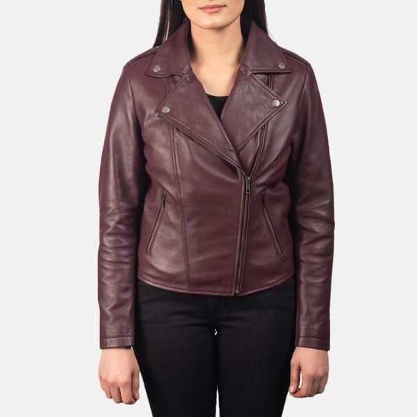 Maroon Leather Biker Jacket