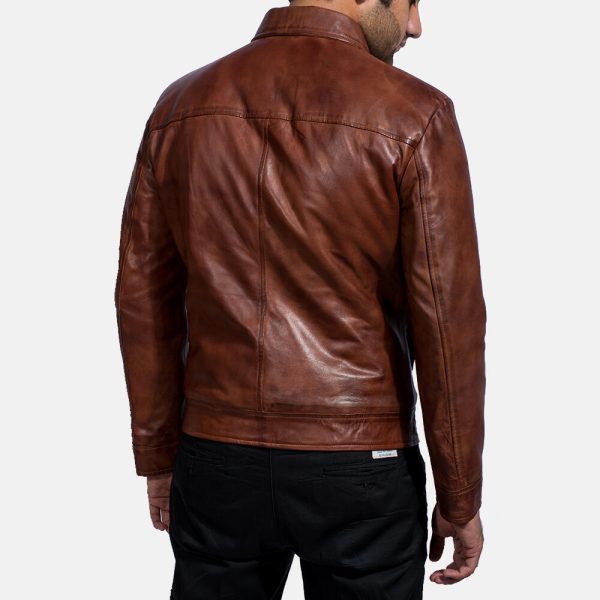 Distressed Brown Leather Bomber Jacket