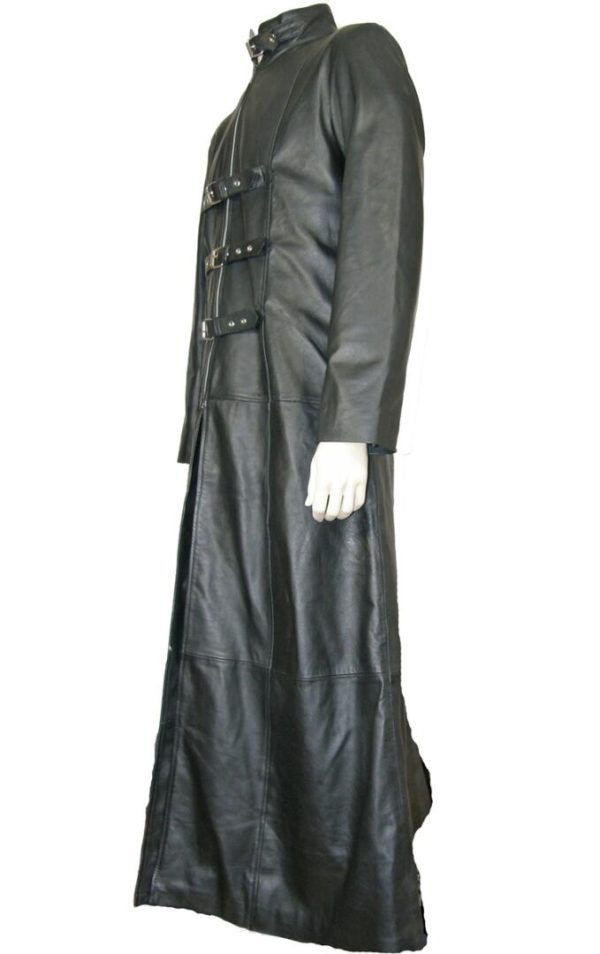 Gothic Black Leather Trench Coat