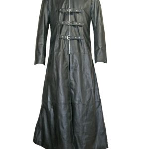 Gothic Black Leather Trench Coat