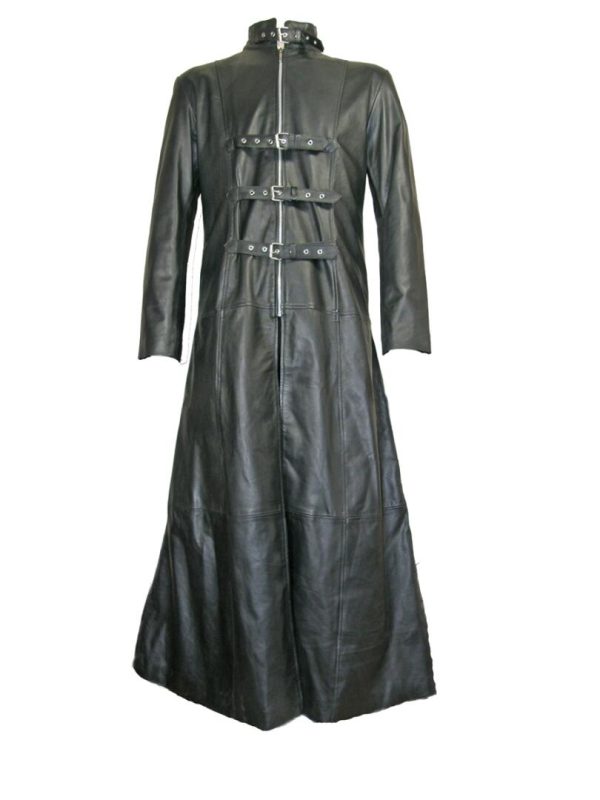 Gothic Black Leather Trench Coat