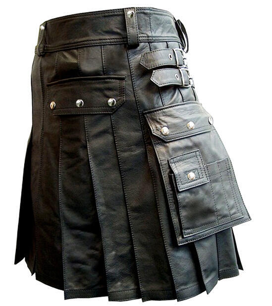 Men Leather Pleated Gladiator Kilt - Leathers Clothe