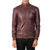 Maroon Leather Bomber Jacket