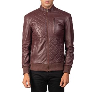 Maroon Leather Bomber Jacket