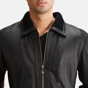 Black Leather Fur Collar Jacket