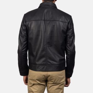 Men's Black Leather Jacket With Collar