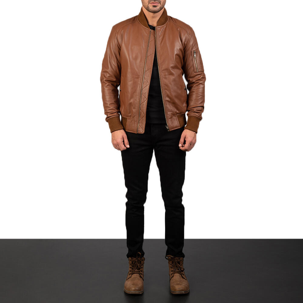 mens-brown-bomber-leather-jacket Mens Brown Bomber Leather Jacket