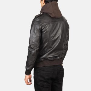 Leather Hooded Bomber Jacket