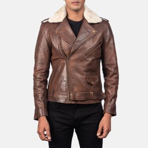 Brown Faux Leather Biker Jacket