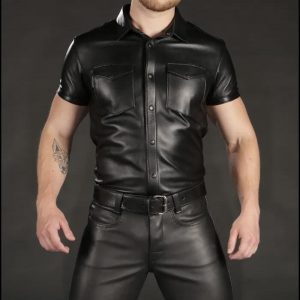 Mens Half Sleeve Leather Shirt