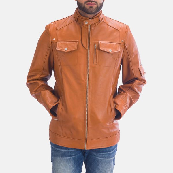 Mens Tan Leather Motorcycle Jacket