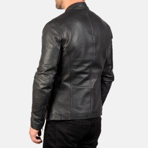 Vintage Black Leather Bomber Jacket