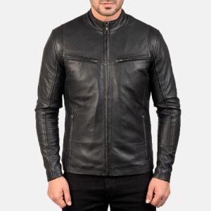Vintage Black Leather Bomber Jacket