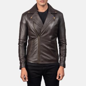 Brown Leather Quilted Biker Jacket