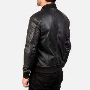 Sven Black Leather Bomber Jacket