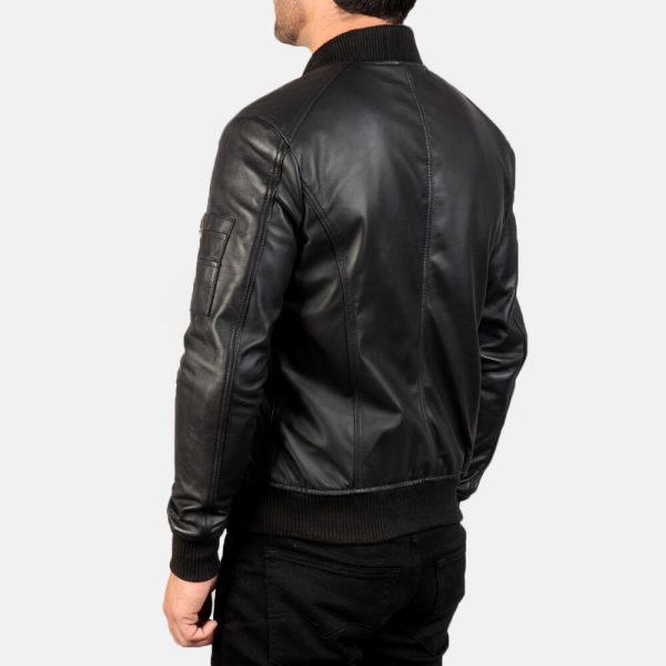 Sven Black Leather Bomber Jacket