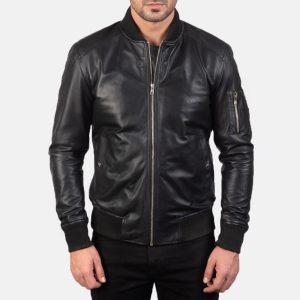 Sven Black Leather Bomber Jacket
