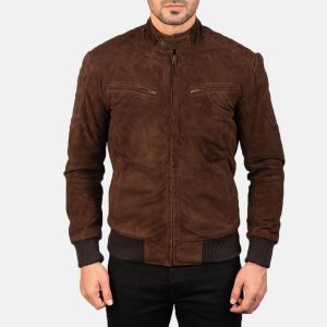 Brown Suede Leather Bomber Jacket