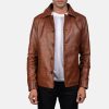 Distressed Brown Leather Bomber Jacket