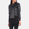 Women's Black Leather Bomber Jacket