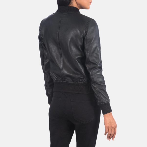 Women's Black Leather Bomber Jacket