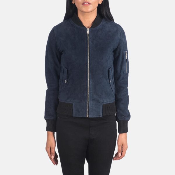 Womens Blue Suede Leather Jacket