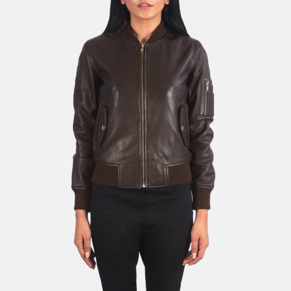 Womens Brown Leather Bomber Jacket