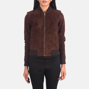 Brown Suede Bomber Jacket Womens