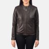 Leather Biker Jacket Womens Brown