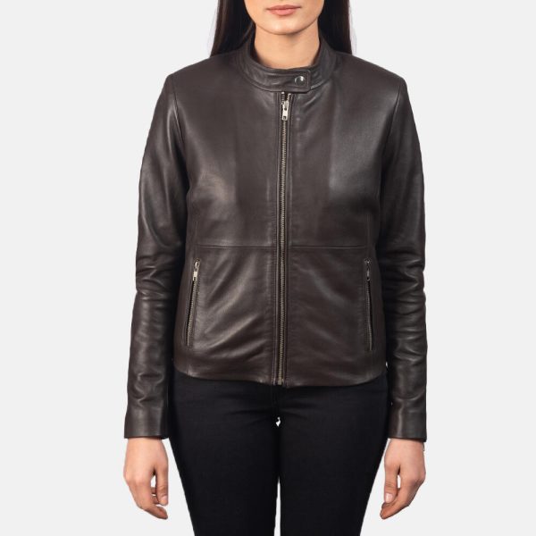Leather Biker Jacket Womens Brown